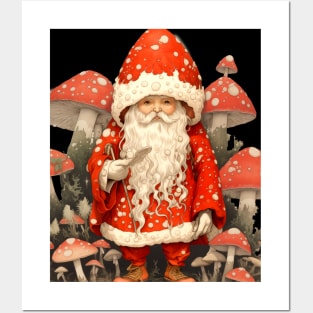 Santa Claus: Santa is the Mushroom (Amanita Muscaria Mushroom) on a dark (Knocked Out) background Posters and Art